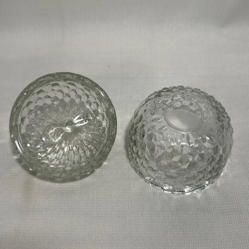 Vintage APPLE Glass Jeannette Glass Cubist Lidded Candy Dish Bowl 5x4.5”